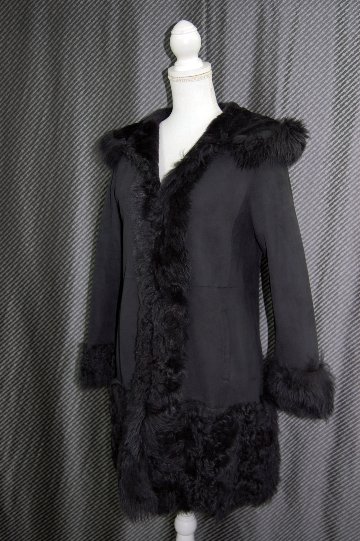 ムートン　ダブルフェイス長毛切り替えフーディーコートの画像