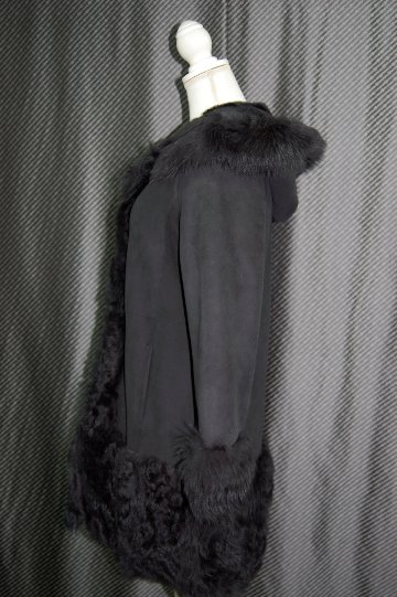 ムートン　ダブルフェイス長毛切り替えフーディーコートの画像