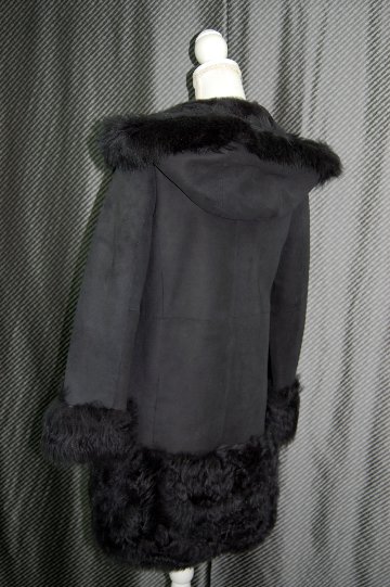 ムートン　ダブルフェイス長毛切り替えフーディーコートの画像