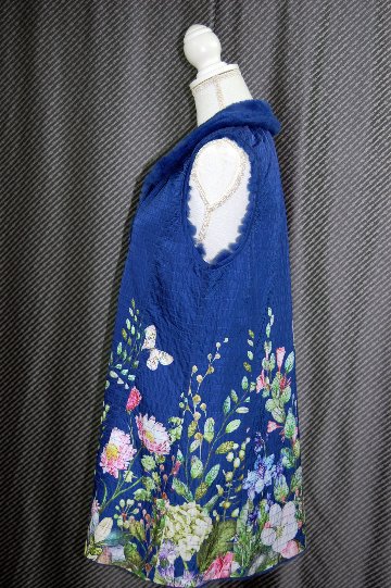 花柄プリント＆ラビットレイヤー　リバーシブルベストの画像