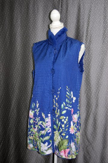 花柄プリント＆ラビットレイヤー　リバーシブルベストの画像