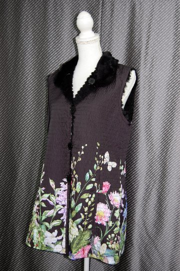 花柄プリント＆ラビットレイヤー　リバーシブルベストの画像
