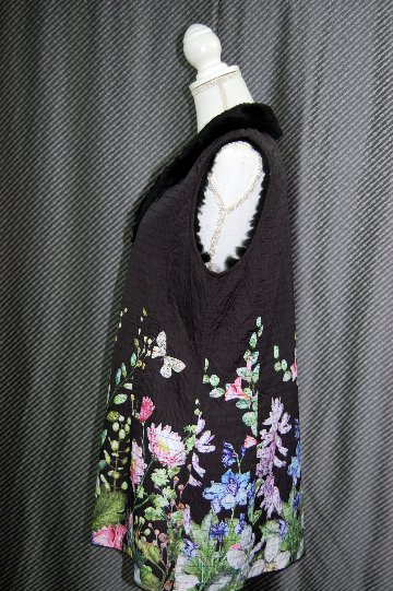 花柄プリント＆ラビットレイヤー　リバーシブルベストの画像