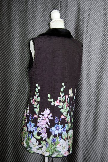 花柄プリント＆ラビットレイヤー　リバーシブルベストの画像
