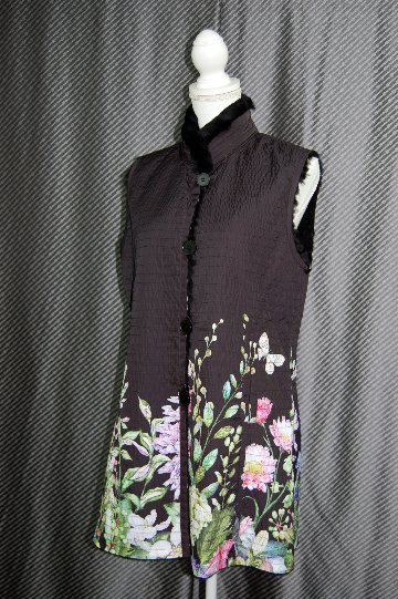 花柄プリント＆ラビットレイヤー　リバーシブルベストの画像