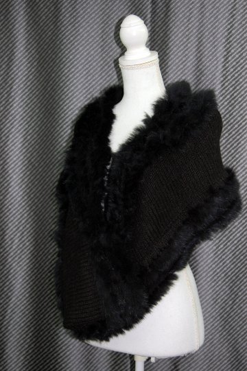 幅広ニットロングスヌード　ラビットトリムの画像