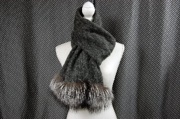 ウール＆モヘヤ混　ロングマフラー　シルバーフォックストリムの画像