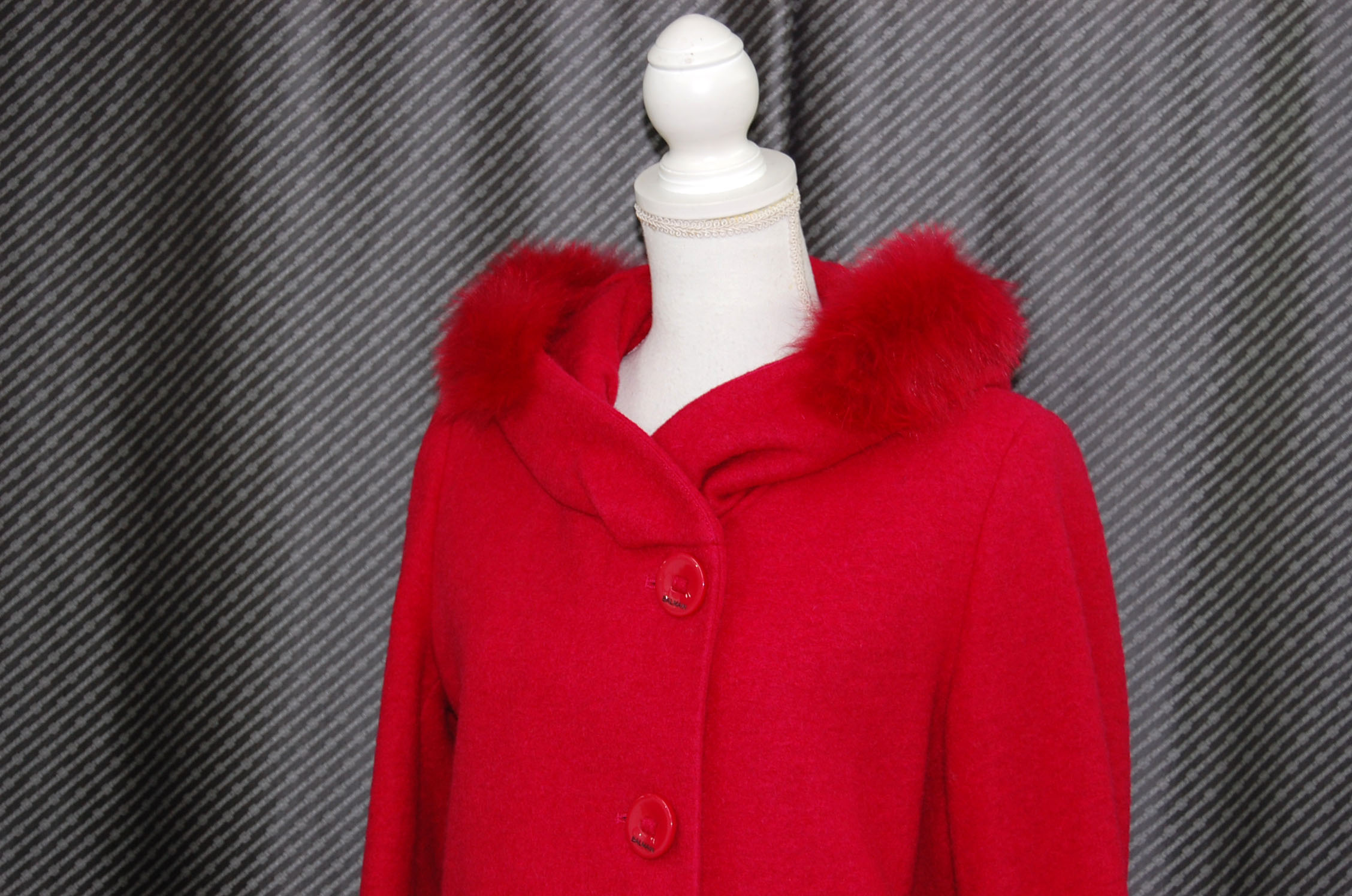 BALMAIN　ウール混フーディーコート　Foxトリムの画像