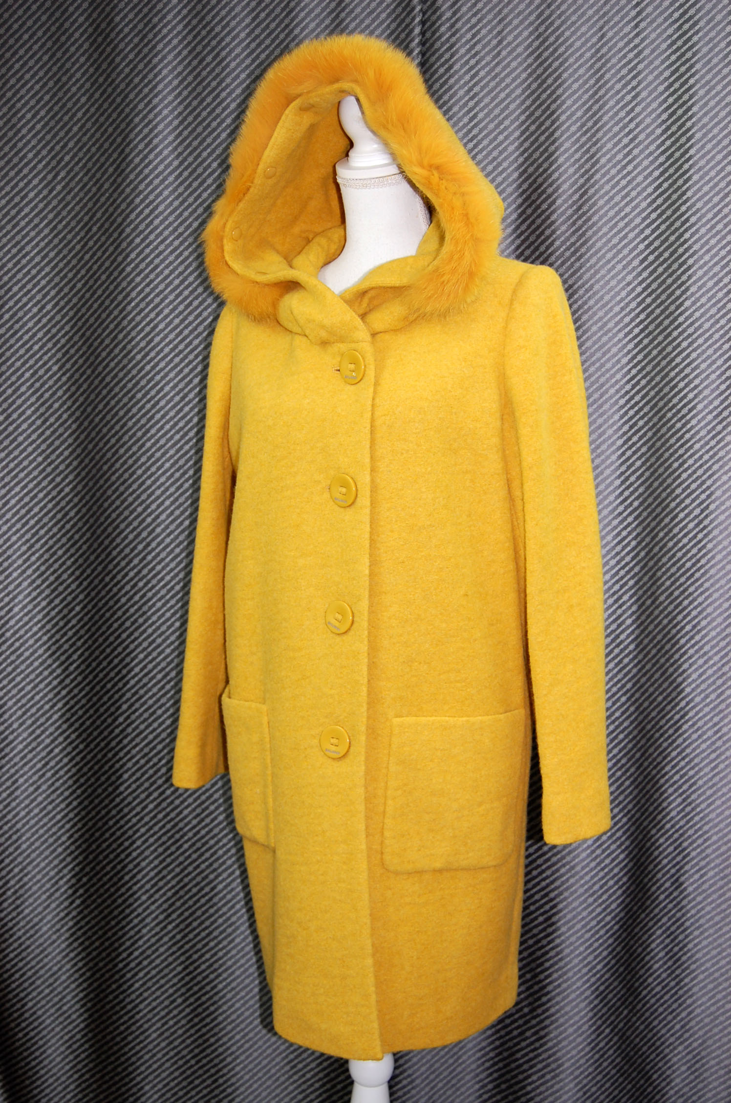 BALMAIN　ウール混フーディーコート　Foxトリムの画像