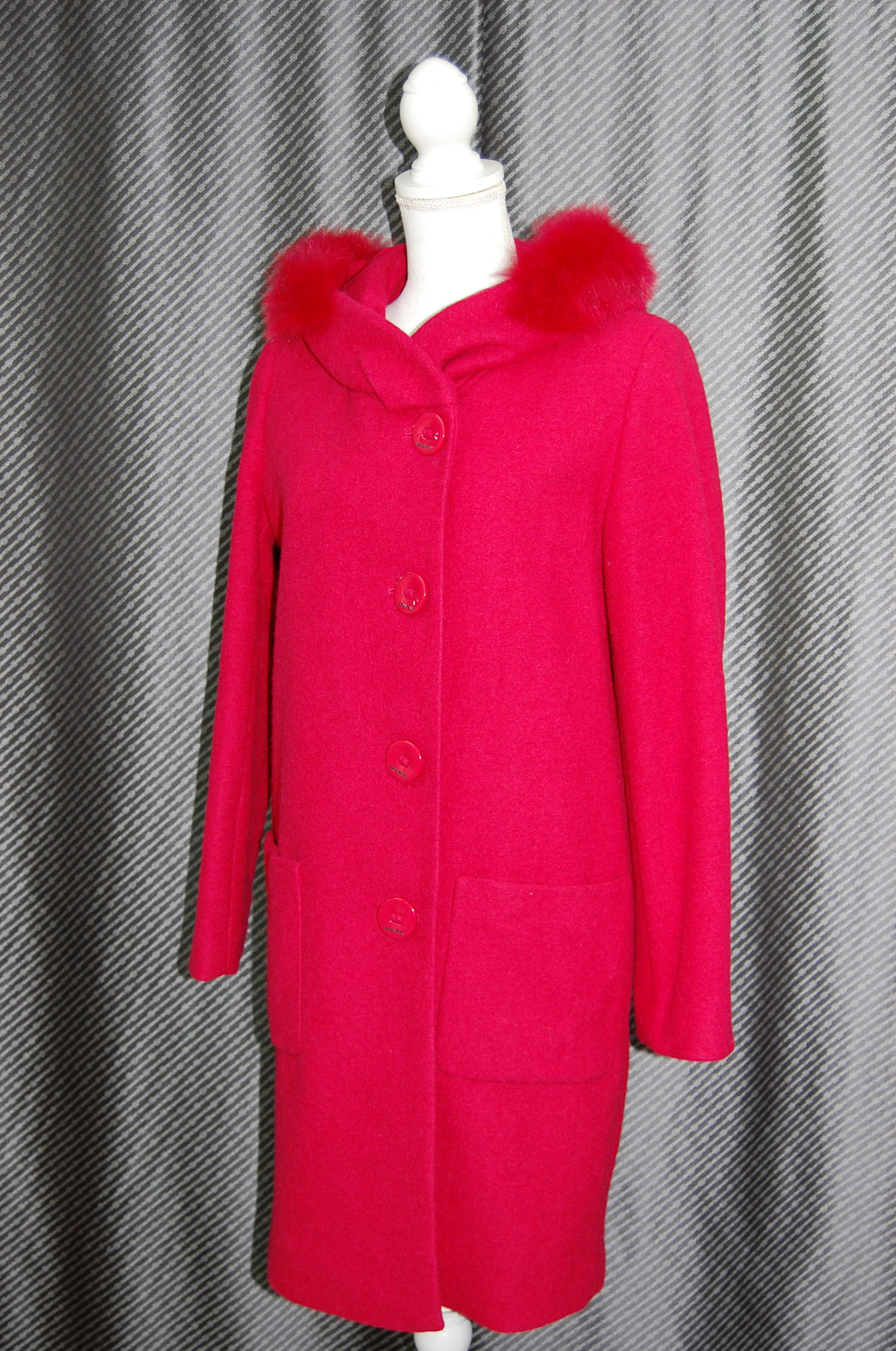 BALMAIN　ウール混フーディーコート　Foxトリムの画像