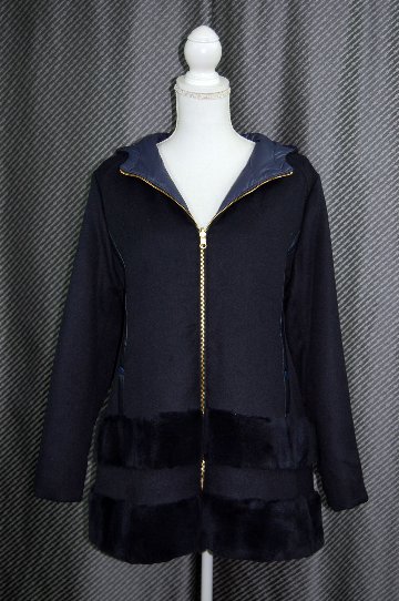 レッキスファー使い　ウール混＆ダウンリバーシブルフーディーコートの画像