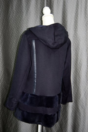 レッキスファー使い　ウール混＆ダウンリバーシブルフーディーコートの画像