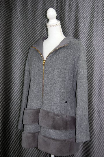 レッキスファー使い　ウール混＆ダウンリバーシブルフーディーコートの画像