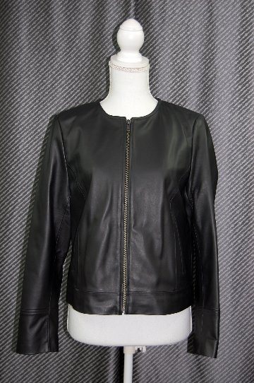 ラムレザー　ノーカラージャケットの画像