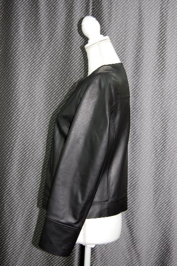 ラムレザー　ノーカラージャケットの画像