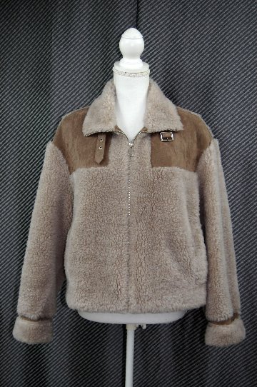 ラムウール　ベルト付スタンドカラージャケットの画像