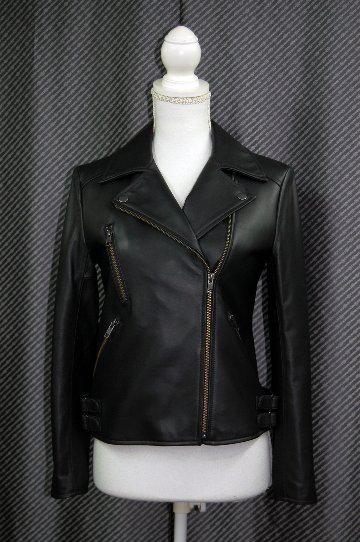 ラムレザー＆ストレッチジャージー　コンビライダースジャケットの画像