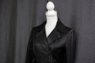 ラムレザー＆ストレッチジャージー　コンビライダースジャケットの画像