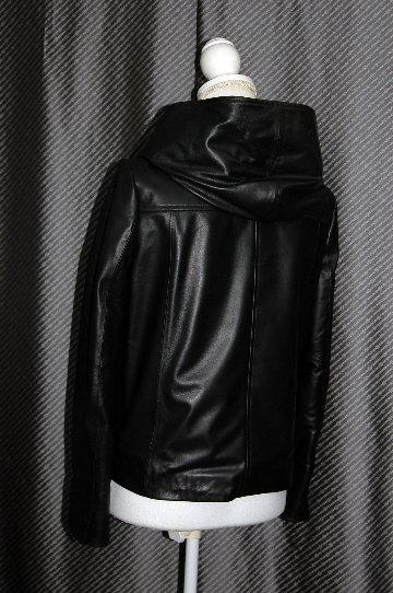 ラムレザー　ハイネックフーディージャケットの画像
