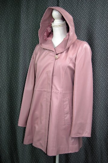 ラムレザー　フーディーロングジャケットの画像