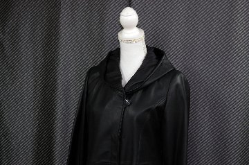 ラムレザー　フーディーロングジャケットの画像