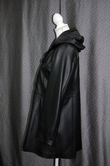 ラムレザー　フーディーロングジャケットの画像