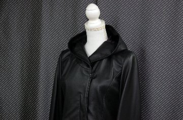 ラムレザー　フーディーロングジャケットの画像