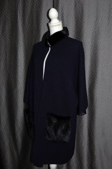 カシミヤ100％　リバーシブルニットコートミンクトリムの画像