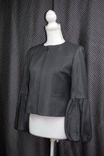 ラムレザー　バルーンスリーブショートジャケットの画像