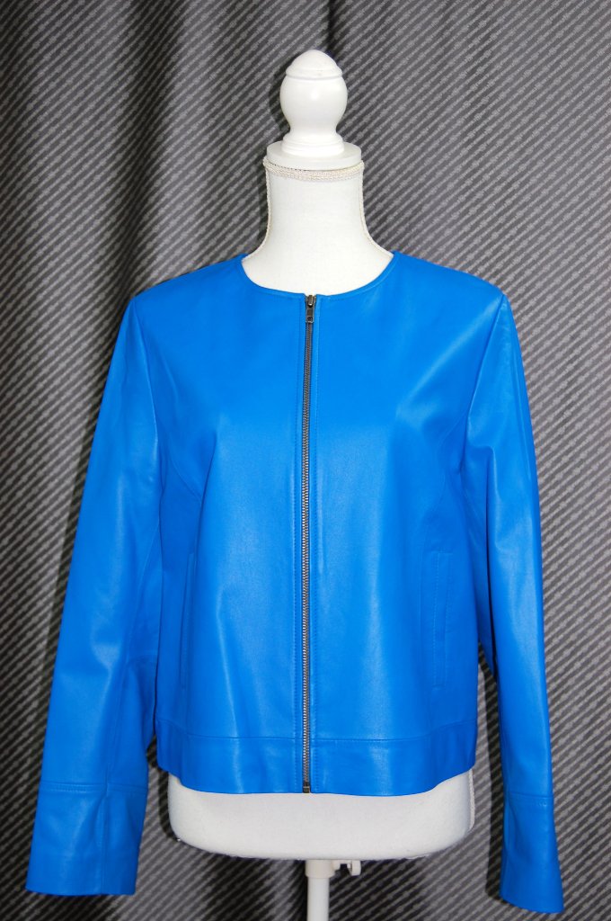 ラムレザー　ノーカラージャケットの画像