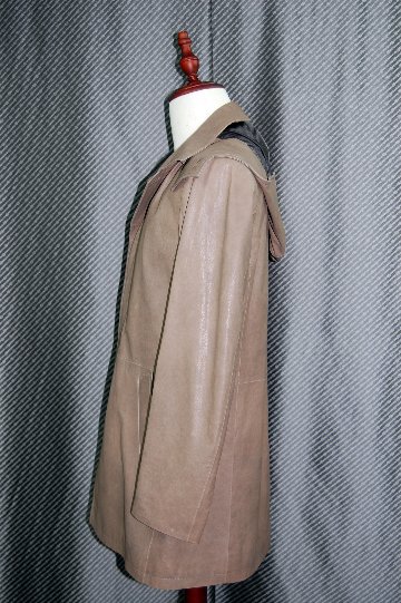 Men'sベジタブルウォッシュラムレザー　フーディーハーフコートの画像
