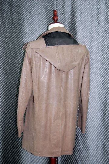 Men'sベジタブルウォッシュラムレザー　フーディーハーフコートの画像