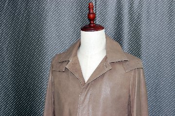 Men'sベジタブルウォッシュラムレザー　フーディーハーフコートの画像