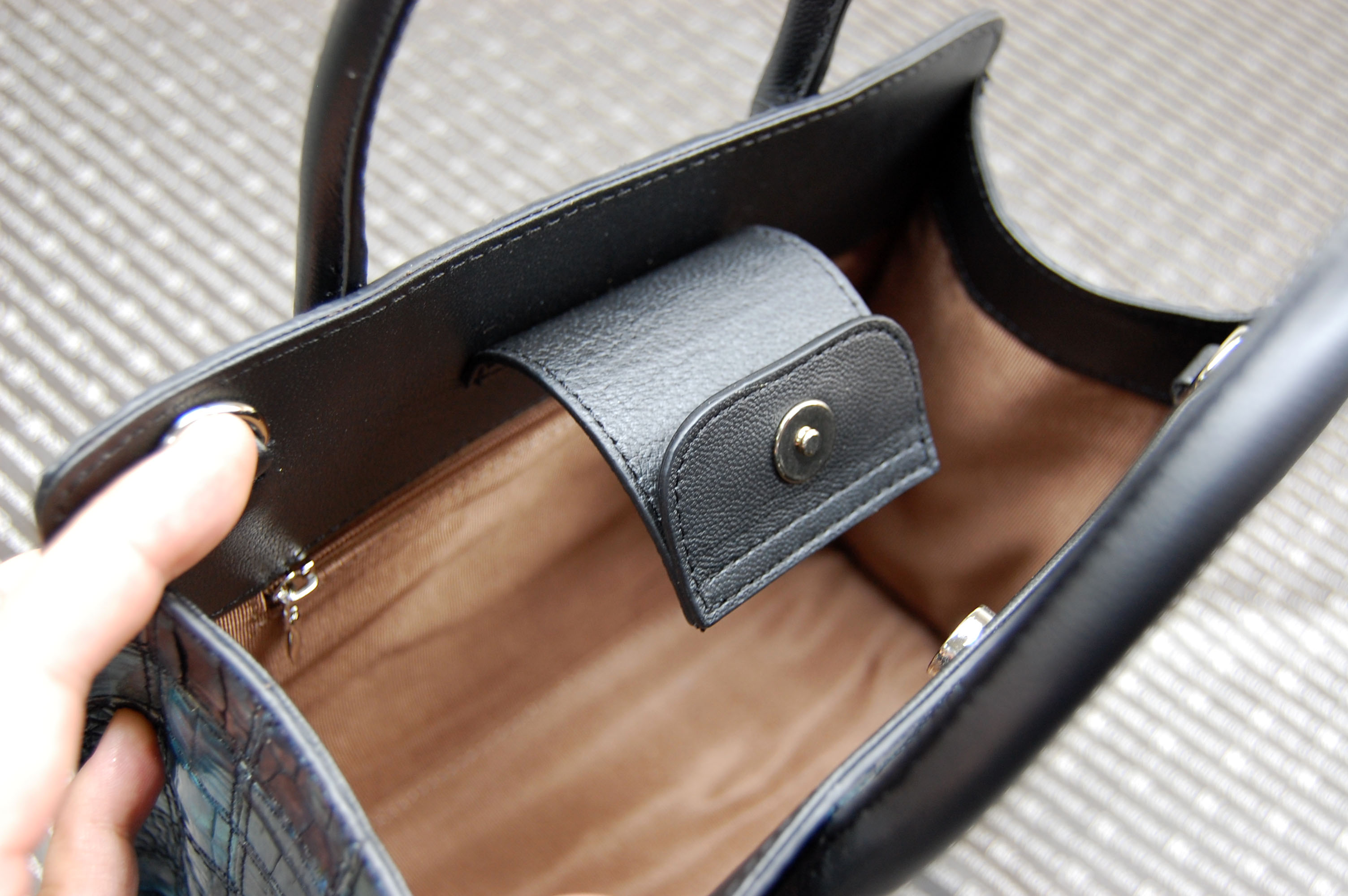 マットクロコダイル　パッチワークミニトートバッグの画像