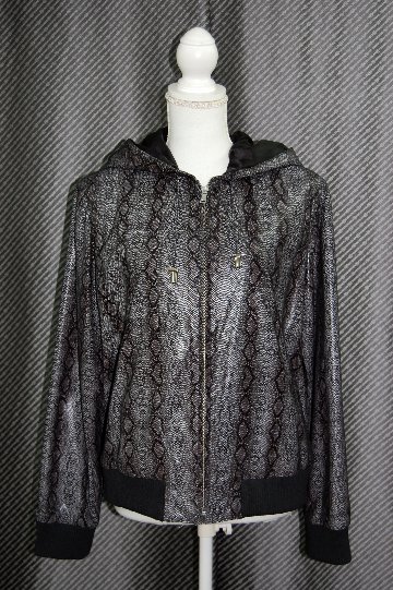 パイソンプリントラムレザー　フーディージャケットの画像