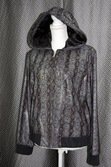 パイソンプリントラムレザー　フーディージャケットの画像