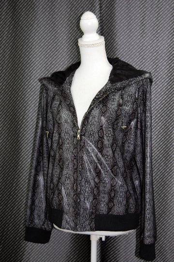パイソンプリントラムレザー　フーディージャケットの画像