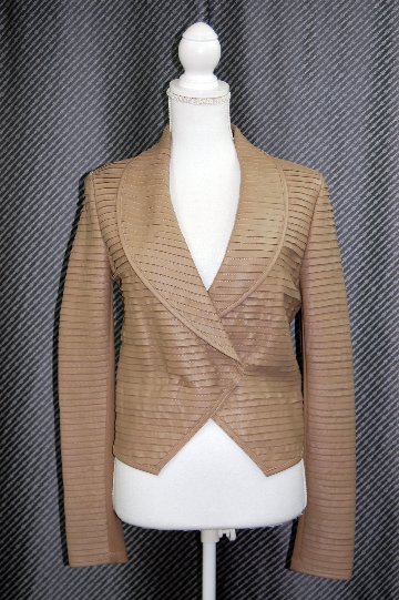 ラムレザー＆ジャージーニット　ダブルブレストジャケットの画像