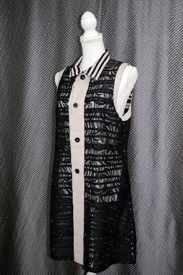 ラムレザー＆レース　リバーシブルロングベストの画像