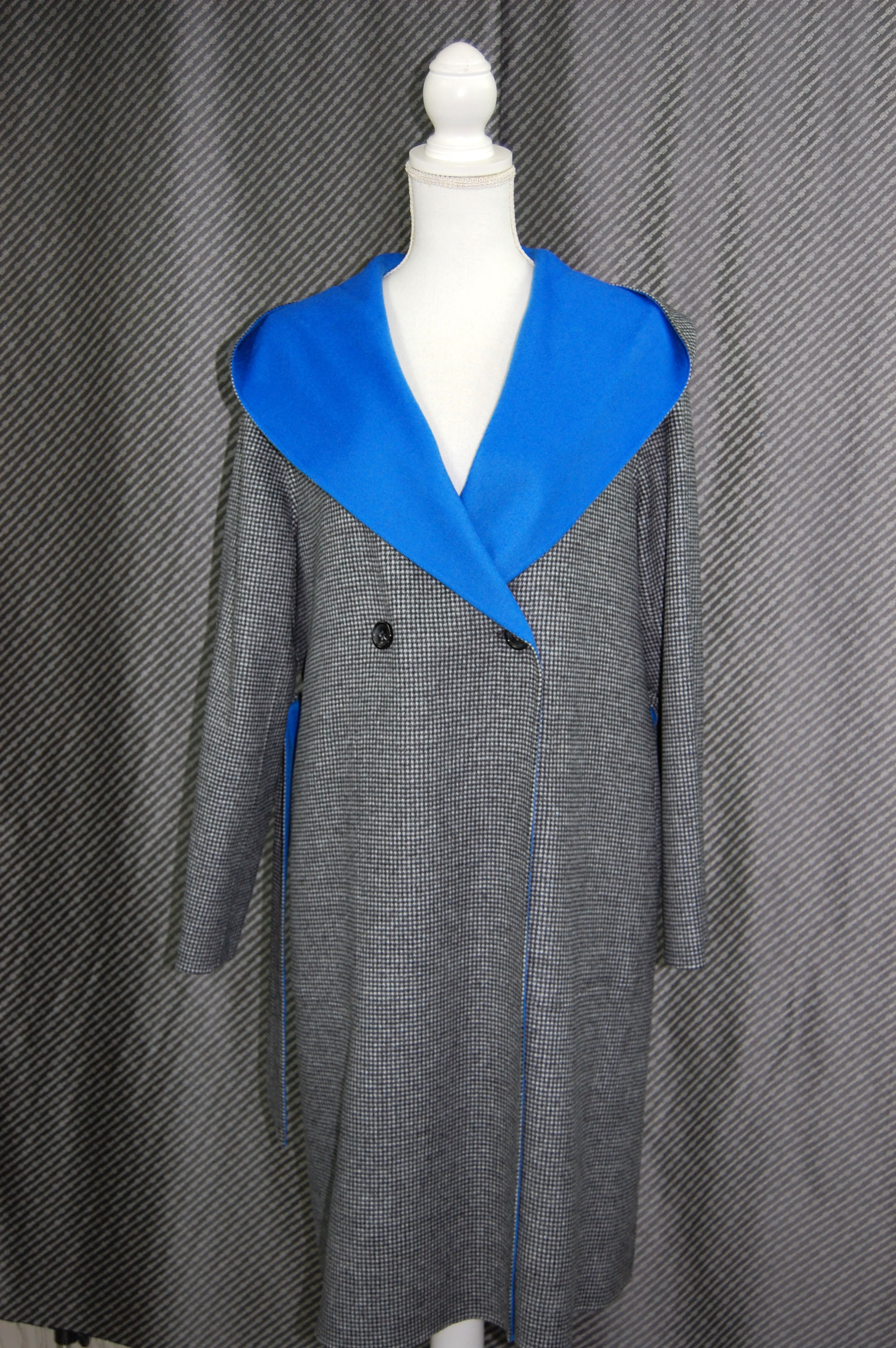 カシミヤ混ウール ダブルフェイスフーディーダブルブレストコート