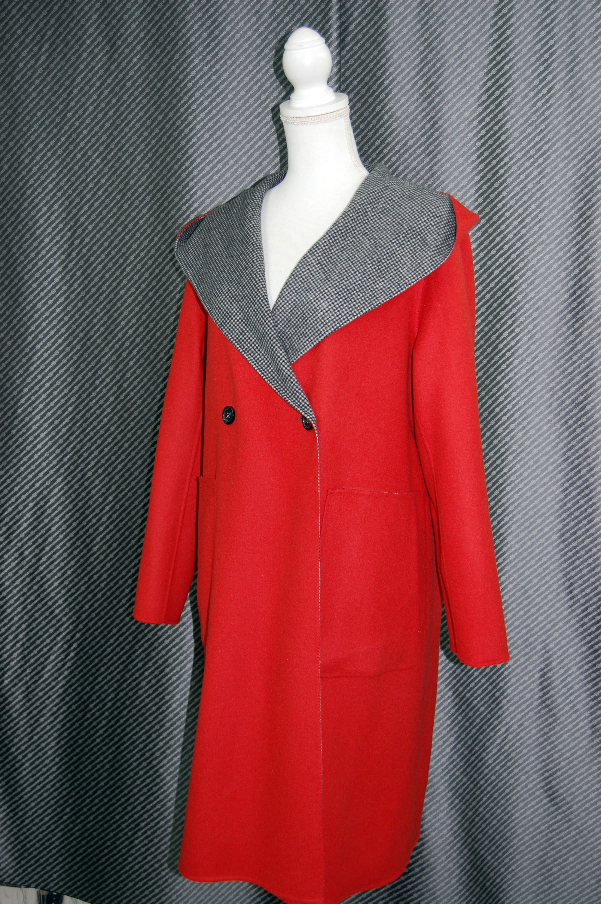 カシミヤ混ウール ダブルフェイスフーディーダブルブレストコート