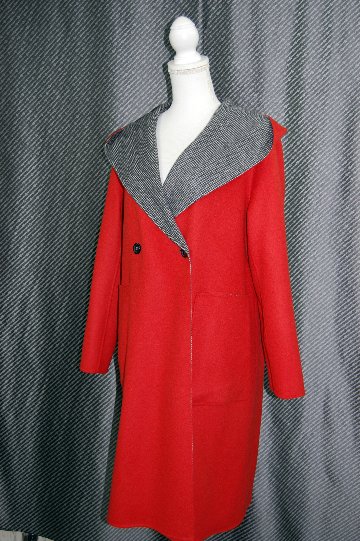 ウールカシミヤ　ダブルフェイスフーディーダブルブレストコートの画像