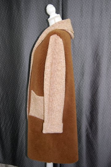 ラムウール＆ニット　切り替えフーディーコートの画像