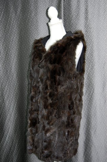 ロシアンセーブル＆シルク　リバーシブルフーディーロングベストの画像