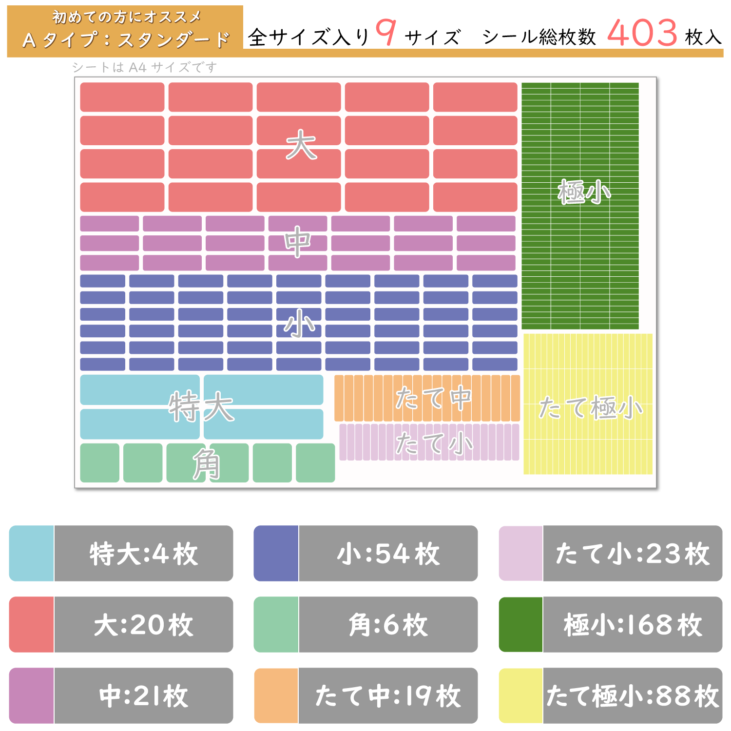 お名前シールのシートスタイル「Aタイプ：スタンダード」