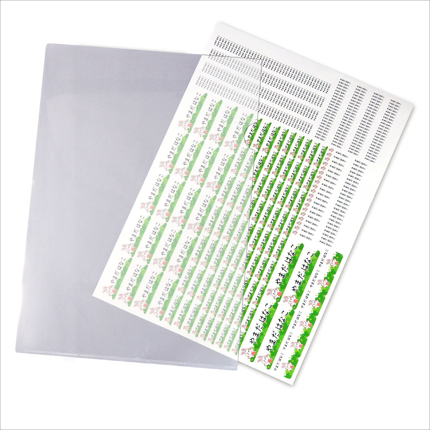 クリアファイルにお名前シールを入れます