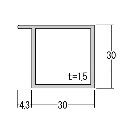 ツバ付角パイプ　AL30角用×4m　シルバーの画像