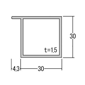 ツバ付角パイプ　AL30角用×4m　シルバーの画像
