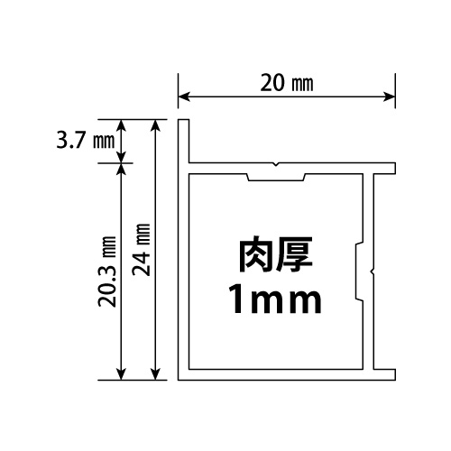 SKフレーム 外枠(シルバー) バラ売り (24mm×20mm×3650mm)の画像