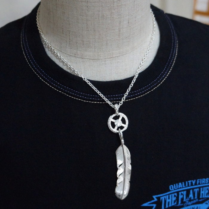 FN-JP-303-PENDANT-WHEEL＆FEATHER L-FNJP303-FLATHEAD-フラットヘッドシルバーペンダントトップの画像
